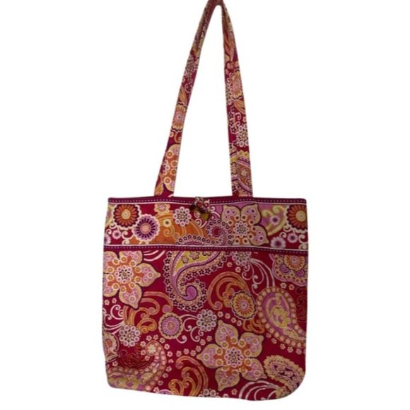 Vera Bradley Handbags - VERA BRADLEY Red Orange Large Quilted Tote Bag
